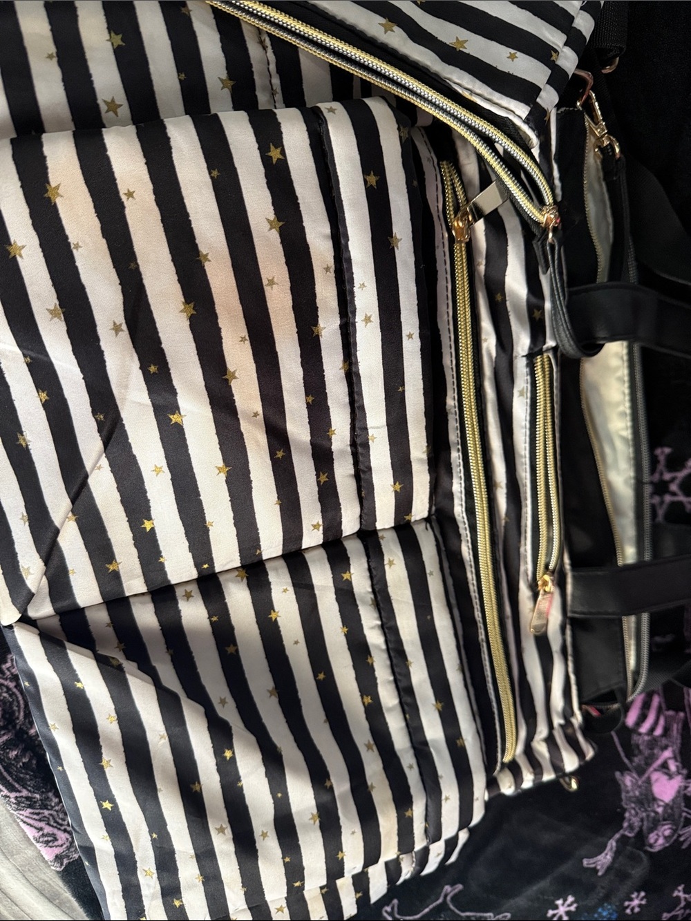 Black & White Striped diaper bag with Gold Stars